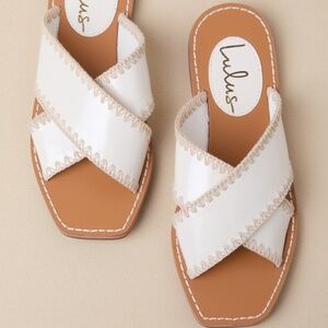 Lulus Gaelle Bone Square-toe Slide Sandals White - Size 5.5
